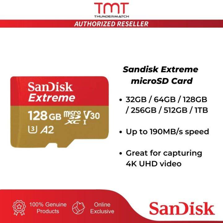 【Ready Stock】TMT SanDisk Extreme MicroSD 32GB 64GB 128GB 256GB 512GB