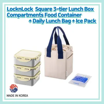 LocknLock) Food Containers Square Lunch Box Set / 3 Tier (with ice pack  -823