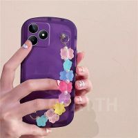 2023เคส Realme C53 C51เคสนิ่มแฟชั่น NFC 2023โปร่งใสพร้อมสร้อยข้อมือรูปหมีน้อยเคสป้องกันเลนส์กล้อง REALMEC53โทรศัพท์