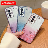 เคสสำหรับ Vivo แบบนิ่มลายผีเสื้อดอกไม้ Bling กากเพชรเคสโทรศัพท์ X70สำหรับ Vivo เคส X70เด็กผู้หญิง