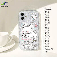 เคสโทรศัพท์มือถือขอบลอนสุนัขการ์ตูน JieFie สำหรับ OPPO A36 / A76 / A96 / A3S / A12E / A7 / A5S / A12 / A57 / A77S / A77 / A78 / A74 / A95 / Reno 7Z/น่ารักโปร่งใส F11เคสป้องกันแรงกระเทือน TPU แบบนิ่ม