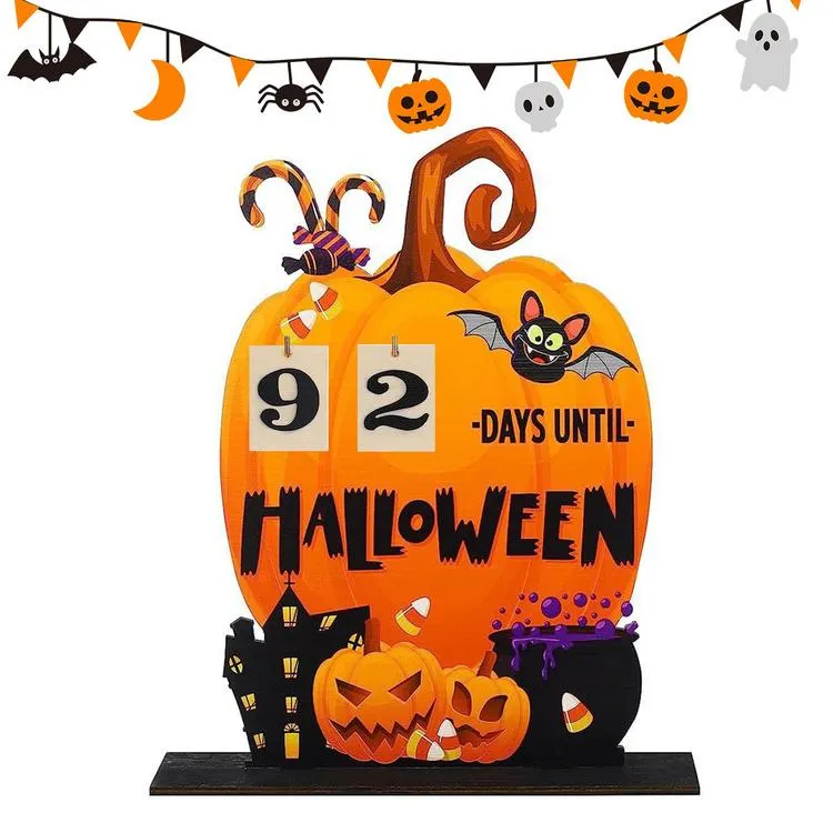 Halloween Advent Calendar Pumpkin Table Desk Decoration Wooden ...