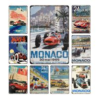 Vintage Monaco Racing Car Metal Tin Plate Retro Iron Painting Wall Decoration Poster Garage Outdoor Decor Baking Trays  Pans