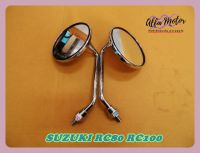 SUZUKI RC80 RC100 (THREAD 8 mm.) (LH&amp;RH) SIDE MIRROR SET "CHROME" #กระจกมองหลังย่อ ชุบโครม สินค้าคุณภาพดี