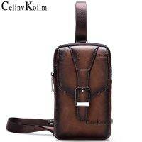 Celinv Koilm Brand Men Leather Bag Fashion Small Crossbody Shoulder Bags Unisex Couples Sling Chest Messenger Bag Casual Brown