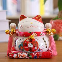 (Gold Seller) 6 Inch Ceramic Maneki Neko Figurine Fortune Cat Money Box Colored Cat Piggy Coin Bank Home Decoration Gift Feng Shui Ornament