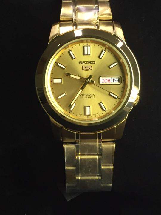 นาฬิกา-ไซโก้-ผู้ชาย-seiko-5-รุ่ย-snkk20k1-automatic-21-automatic-mens-watch-stainless-gold-หน้าปัทม์สีทอง-สายสีทอง-ของเเท้-100-cafenalika