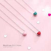 【YF】ﺴ  Modian Real 925 Sterling Pink Enamel Hearts Pendant Necklace for Statement Jewelry Collar