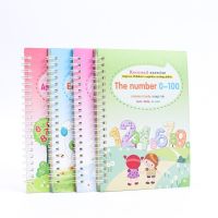 ROIO 4pcs/set เด็กเขียนด้วยลายมือ สมุดลอกแบบฝึกร่องมายากล ตัวหนังสือมหัศจรรย์ ใช้ซ้ำได้ ตัวหนังสือเขียนพู่กัน หนังสือสำหรับเด็ก อุปกรณ์เสริมคณิตศาสตร์ การเขียนหนังสือออกกำลังกาย โรงเรียนประถมศึกษาตอนต้น