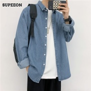 SUPEEON men s denim shirt Korean style loose cardigan jacket Thin Blue