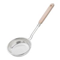 Stainless Steel Heavy-Duty Wooden Handle Deep-Fried Food Frying Filter Colander