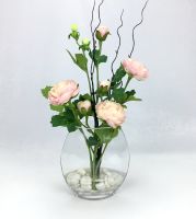 OrientalFineArt  แจกันดอกไม้ประดิษฐ์ ดอกรานังคูลัสสีชมพูอ่อนพร้อมแจกันสไตล์โมเดิร์น