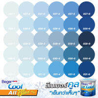 Beger คูลออลพลัส กึ่งเงา สีฟ้า ขนาด 1ลิตร 3.78ลิตร และ 9ลิตร สีทาภายนอก และ สีทาภายใน สีน้ำกึ่งเงา สีบ้านเย็น