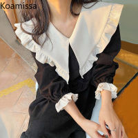 Koamissa Ruffled Women Chic Korean Dress Long Sleeves Fashion Spring Autumn Korean Maxi Dresses er Pan Collar Vestidos