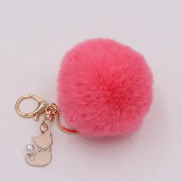 Buy Wholesale China Girly Pom Pom Keyring Fuzzy Pink Fur Ball