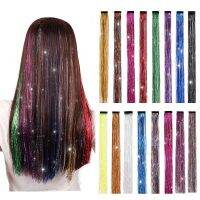 Dazzling female hippies with shiny tinsel rainbow silk hair extensions for braided headwear Length 120 cm 150 strands/pack Wig  Hair Extensions  Pads