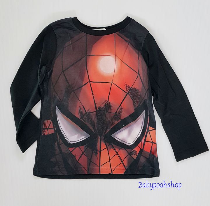 H&amp;M : เสื้อแขนยาว สกรีนลาย Spiderman สีดำ size : 1-2y