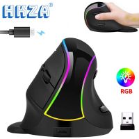 HKZA Mouse Gaming RGB ชาร์จเมาส์ไร้สายแนวตั้ง2.4กรัมสำหรับนักเล่นเกมคอมพิวเตอร์แล็ปท็อป3200 DPI เมาส์ตามหลักการยศาสตร์พร้อมส่วนที่เหลือ