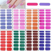 Self Adhesive Nail Art Stickers Tearable Solid Glitter Full Cover Finished Nail Stickers Decoration Waterproof Nail Polish Strip Adhesives Tape