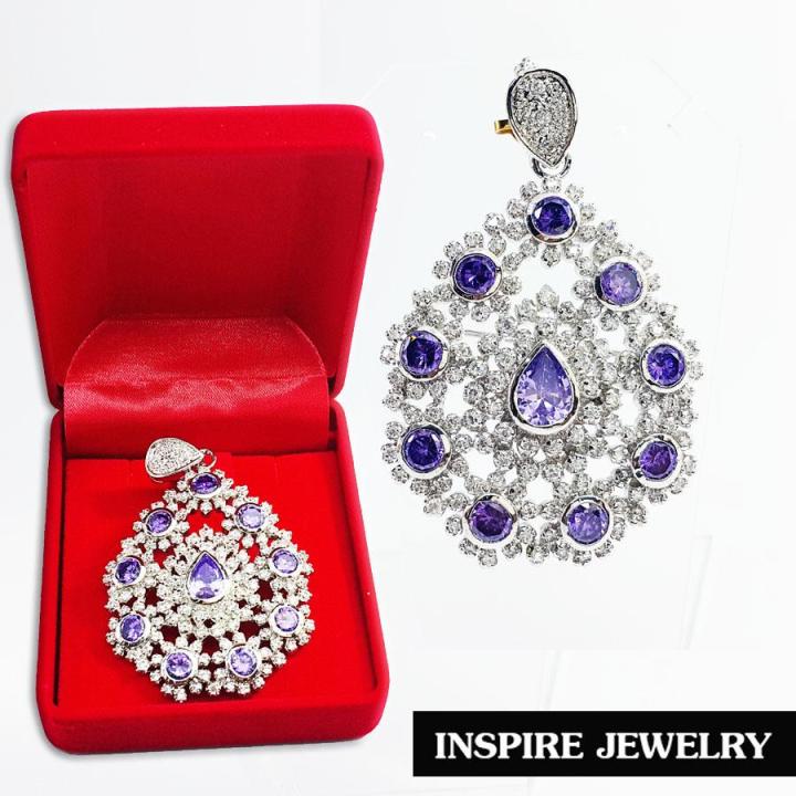 inspire-jewelry-จี้พร้อมเป็นเข็มกลัดในตัวบางชิ้น-ฝังพลอยสีม่วง-หรือสีม่วง-ตามชอบ-งานจิวเวลลี่แบบร้านเพชร-พร้อมกล่องกำมะหยี่