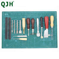 QJH 16Pcs เย็บหัตถกรรมและชุดเครื่องมือหนัง DIY Handmade Punch Edger Trench อุปกรณ์เข็มขัด Puncher A3 Pvc ตัด Patchwork