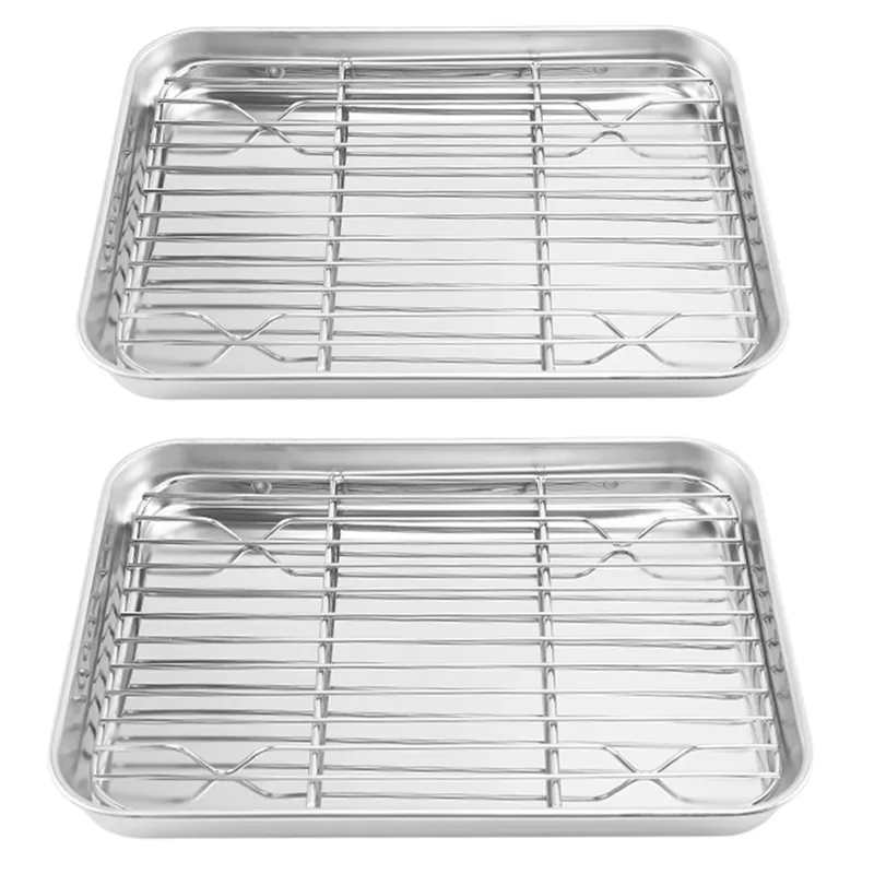 2 Set Toaster Oven Tray And Rack Set, Small Stainless Steel Baking Pan With  Cooling Rack, 10 Inch & 9 Inch - Baking Dishes & Pans - AliExpress