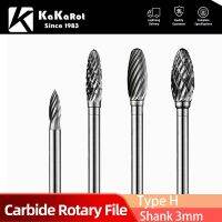 KaKarot 3mm Shank H Type ทังสเตนคาร์ไบด์ไฟล์โรตารี่ H3 H4 H5 Single Burr Drill Bit CNC แกะสลักเครื่องมือโรตารี่เครื่องตัด Lime Core