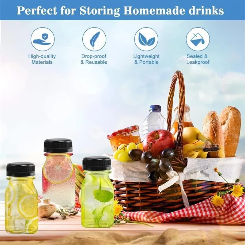 12pcs Small Plastic Drink Bottle, Clear Juice Bottle With Lid, Reusable  Leak-proof Containers With Cap For Juices, Ginger Shot, Smoothie And Other  Liq