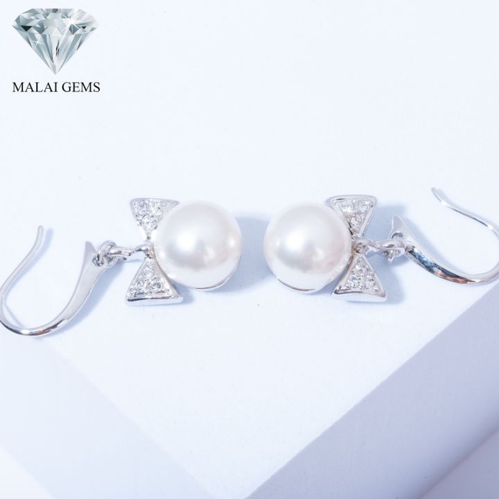 malai-gems-ต่างหูมุก-เงินแท้-silver-925-เพชรสวิส-cz-เคลือบทองคำขาว-รุ่น-11009038แถมกล่อง-ต่างหูเพชร-ต่างหูเงินแท้