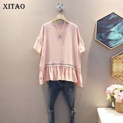 XITAO T-shirt Fashion Splicing Ruffles Casual Loose  Summer  Solid Color Women Top
