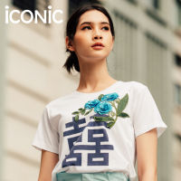 iCONiC LANSE SANGHEE T-SHIRT #4758 เสื้อยืด พิมพ์ลาย อักษรจีน สีน้ำเงิน ปักดอกไม้ POP UP เสื้อยืดพิมพ์ลาย เสื้อยืดแฟชั่น เสื้อยืดตรุษจีน