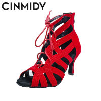 CINMIDY สีแดงรองเท้าเต้นรำละตินผู้หญิง Salas รองเท้าเต้นรำบอลรูมแทงโก้วอลทซ์ซอฟแวร์รองเท้าเสารองเท้าเต้นรำสุภาพสตรีพรรครองเท้า