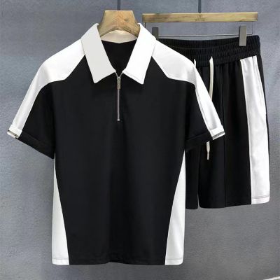 Suya Clothing New 2023  เสื้อเซ็ตผู้ชาย กางเกงขาสั้นผู้ชาย (เสื้อ+กางเกงขาสั้น) ดีไซน์เก๋ ขนาดมาตรฐาน（สีดำ สีขาว）TZ14
