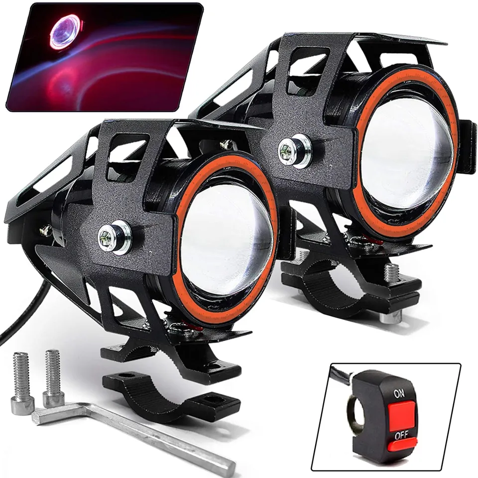 NLpearl Motorcycle Angel Eyes Devil Eye LED Headlight Driving Moto  Spotlight Auxiliary Work Light Fo 125W Car Offroad ATV2023