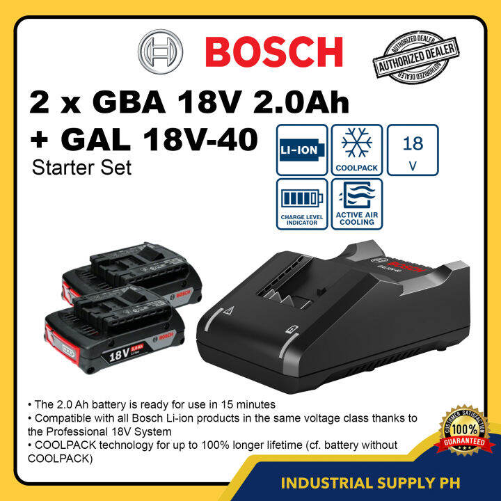 BOSCH 2 X GBA 18V 2.0Ah + GAL 18V-40 Battery Pack Starter Kit [ISPH ...