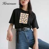 Hirsionsan Little Daisy พิมพ์ T เสื้อผู้หญิง2023ใหม่ Basic 100% ฝ้ายฤดูร้อนสำหรับสาวเกาหลีเสื้อแขนสั้นสั้นหวานหญิง Tee