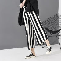 [EAM] High Elastic Waist black striped long wide leg Trousers New Loose Fit Pants Women Fashion Tide Spring Autumn 2022 JH363