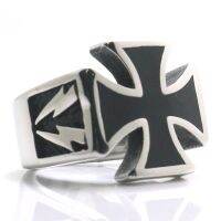 {BUSA Fashion Accessories} 316L เด็กผู้ชายสแตนเลส Lightning Cross Biker Rider Classic Ring Gift