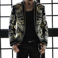 Men Gold Jacquard Bronzing Floral Blazer Mens Fashion Hip Pop Print Jacket chaquetas hombre Stage performance party costumes