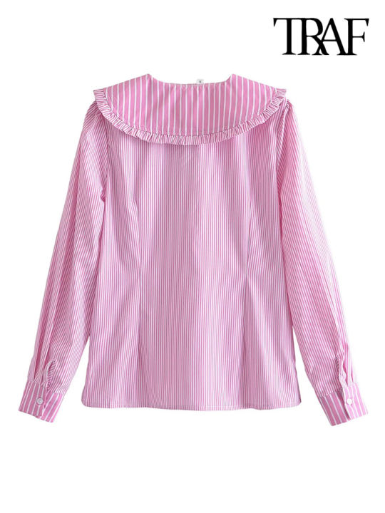 traf-women-sweet-fashion-with-ruffles-patchwork-striped-blouses-vintage-long-sleeve-button-up-female-shirts-blusas-chic-tops