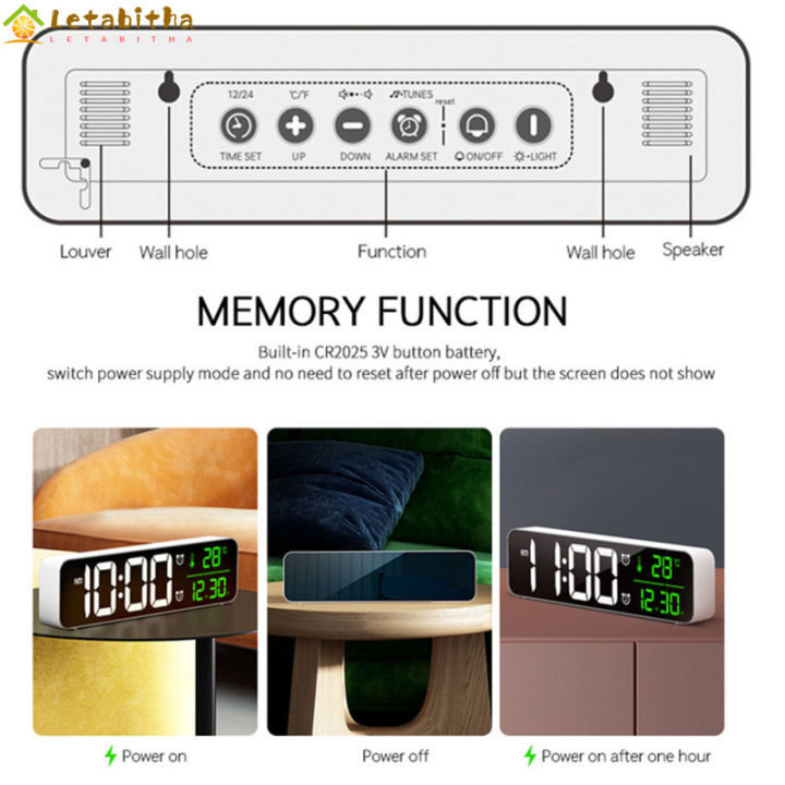letabitha-นาฬิกานาฬิกาปลุกดิจิตอล-led-นาฬิกาตั้งโต๊ะแสดงอุณหภูมิข้อมูลเวลาหน้าจอใหญ่สำหรับห้องนั่งเล่นสำนักงาน