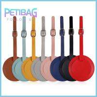 PETIBAG แฟชั่นสำหรับผู้หญิง หนังพียู ใช้ซ้ำได้ กลมกลมๆ ป้ายระบุตัวเครื่องกระเป๋าเดินทาง ป้ายห้อยกระเป๋าเดินทาง แท็ก ID ชื่อ ป้ายพร้อมสายรัด