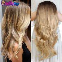 DinDong Synthetic Wigs 3/4 Half Wig Clip in Hair Extensions Blonde Brown For Women 24 inch 210G Premium Heat Resistant Hair