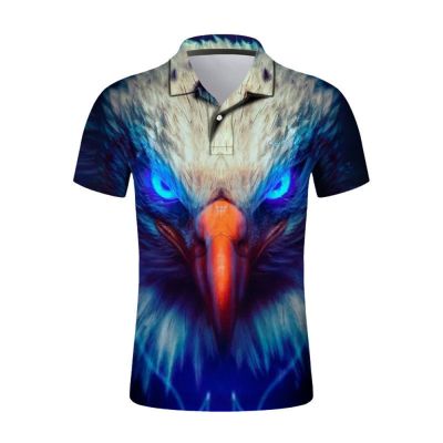 【high quality】  Mens Summer Eagle Button Printed Polo Shirt, Oversized Sleeves, Casual Shorts, Fashionable 2023