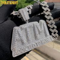 【CW】New Iced Out Bling Letters ATM Addicted To Money Pendant Necklaces Silver Color Rectangle CZ Zircon Charm Mens Hip Hop Jewelry