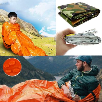 hot！【DT】✵  1 PE Sleeping Thermal Keep Warm Camouflage Emergency Blanket Protection Camping Hiking Survival