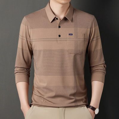 เสื้อยืดแขนยาวลายทางสีทึบแบรนด์เสื้อโปโลแฟชั่นใหม่2023สำหรับฤดูใบไม้ร่วงและ Sp เสื้อผ้าผู้ชายเสื้อโปโลเกาหลี
