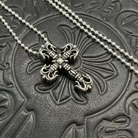 [TOP] Chrome Heart S925 Silver Flame Cross Necklace Cross Pendant Classic Style