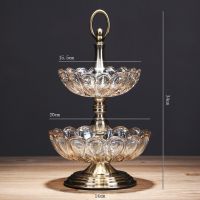 European-style crystal glass rotating fruit plate creative double-layer American living room coffee table household candy dried fruit snack plate cup mug glass