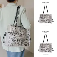 Summer class commuting transparent jelly bag graffiti one shoulder large bag female 2023 new large capacity tote bag 【BYUE】